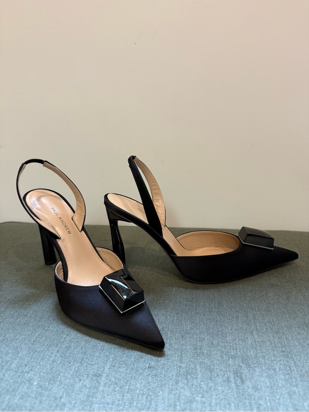 NWT - Paul Andrew Black Satin Slingback Pumps